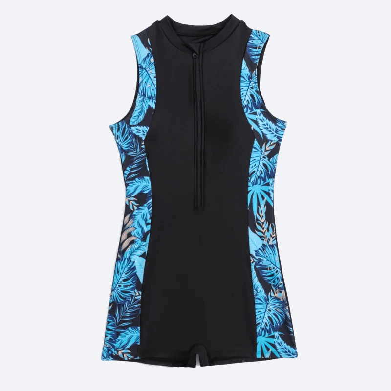 Stylish Tropical Print Zip-Up Swimsuit for Women - SF2148