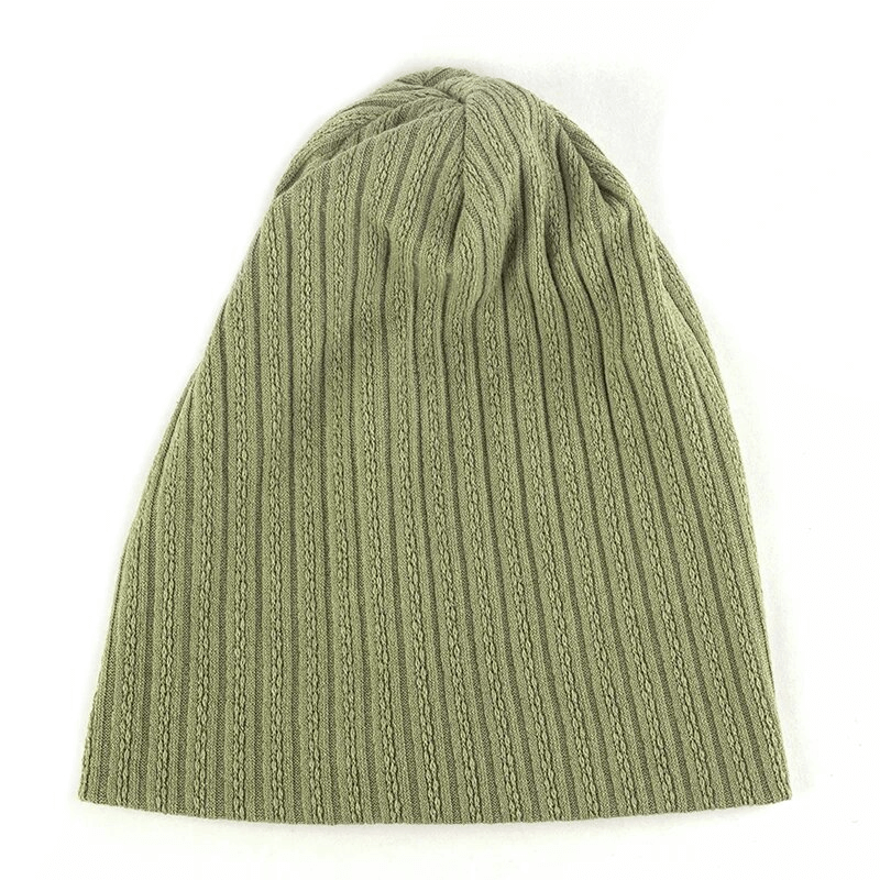 Stylish women's soft beanie with decorative stripes, handcrafted from cotton and polyester. Perfect for casualwear.