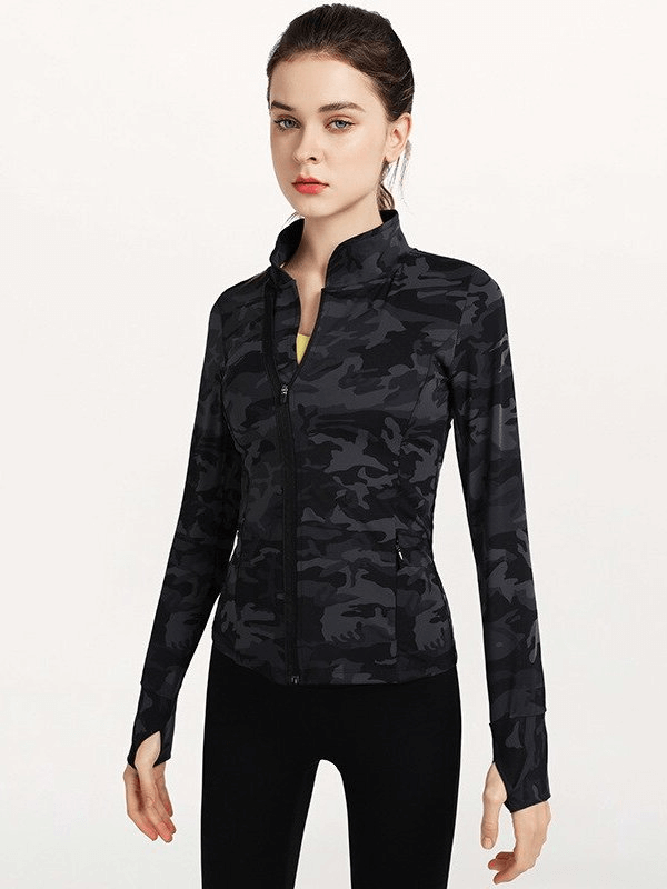 Stylish Women's Sports Jacket with Zipper with Camouflage Print - SF1321