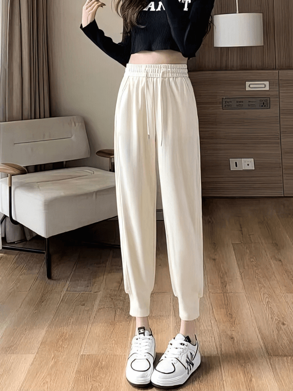 Stylish Women's Sports Pants with High Waist and Cuffs - SF1661