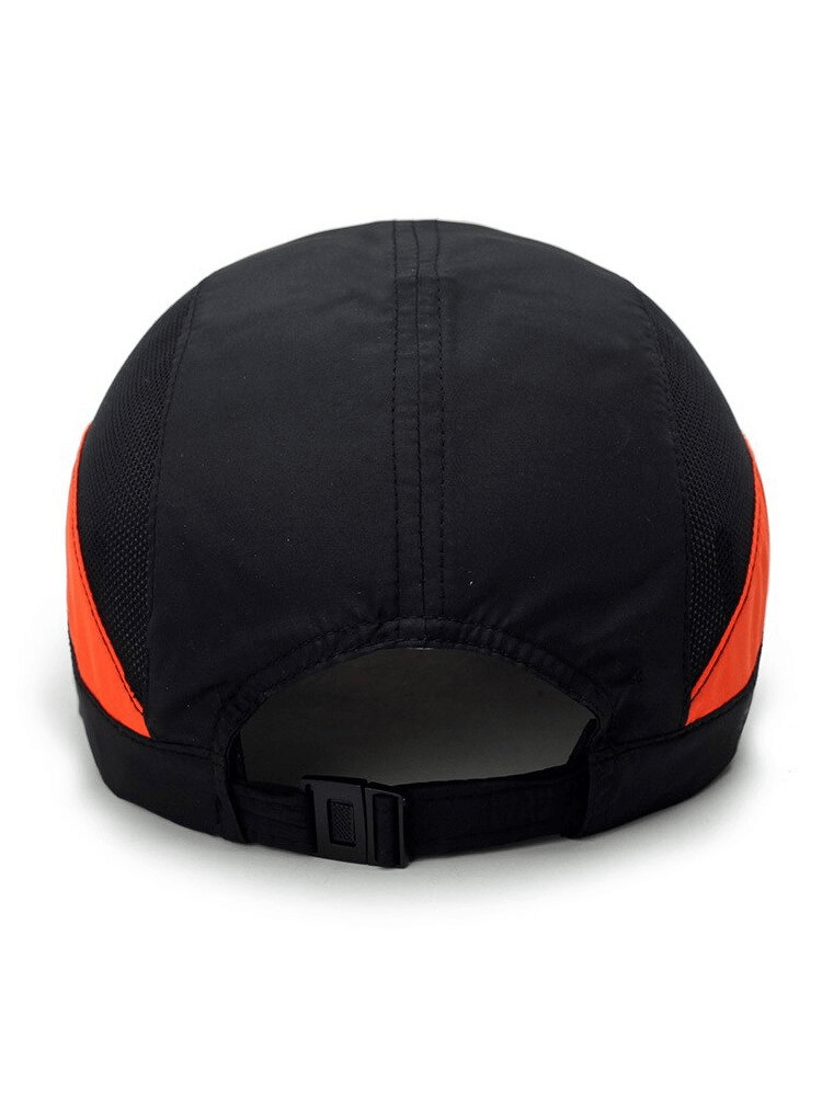 Black unisex baseball cap with adjustable strap, featuring breathable fabric and 50+ UPF sun protection.