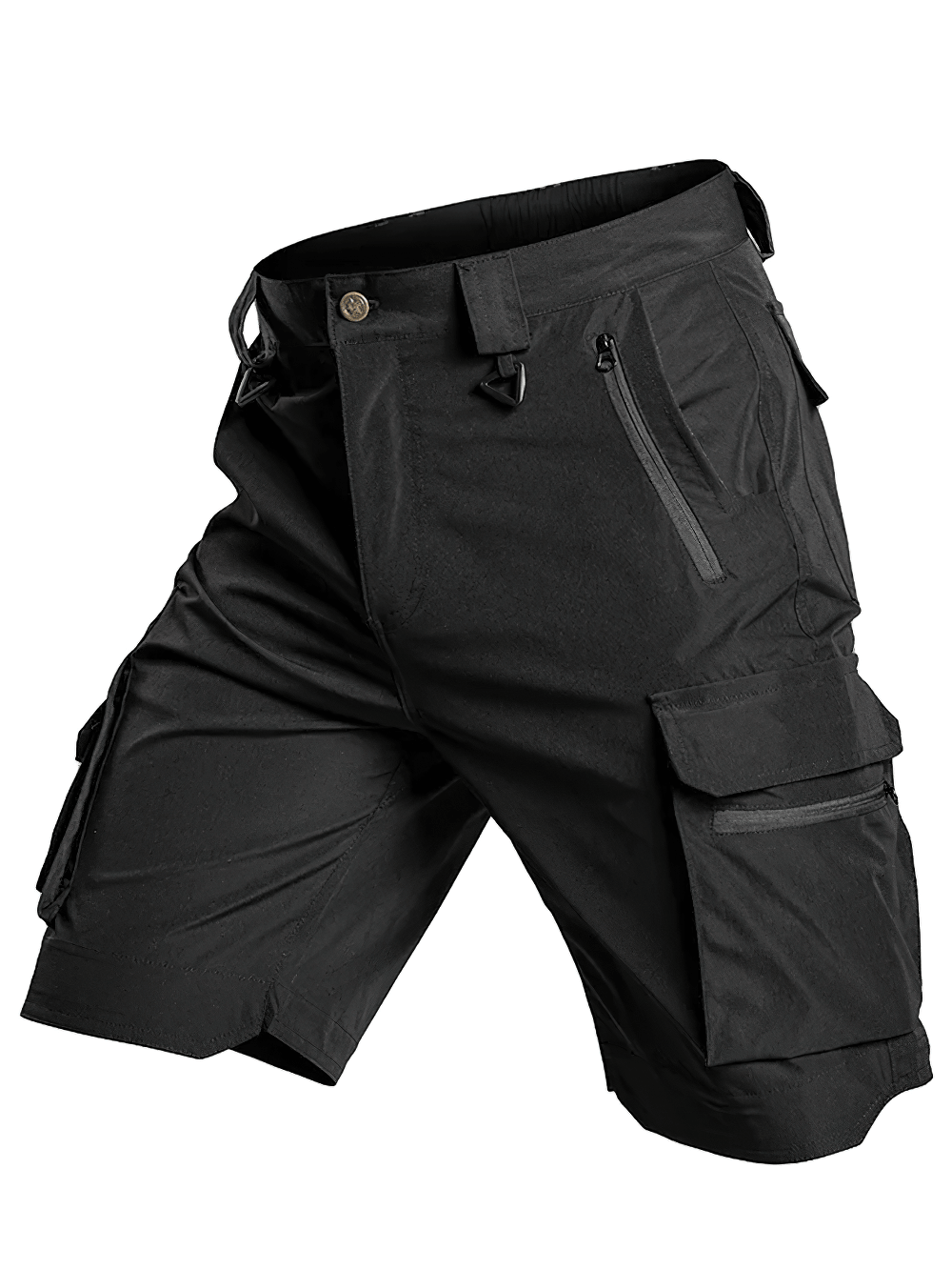 Tactical Cargo Utility Shorts with Zip Pockets - SF4549 in sleek black, featuring multi-pocket design for ultimate functionality.