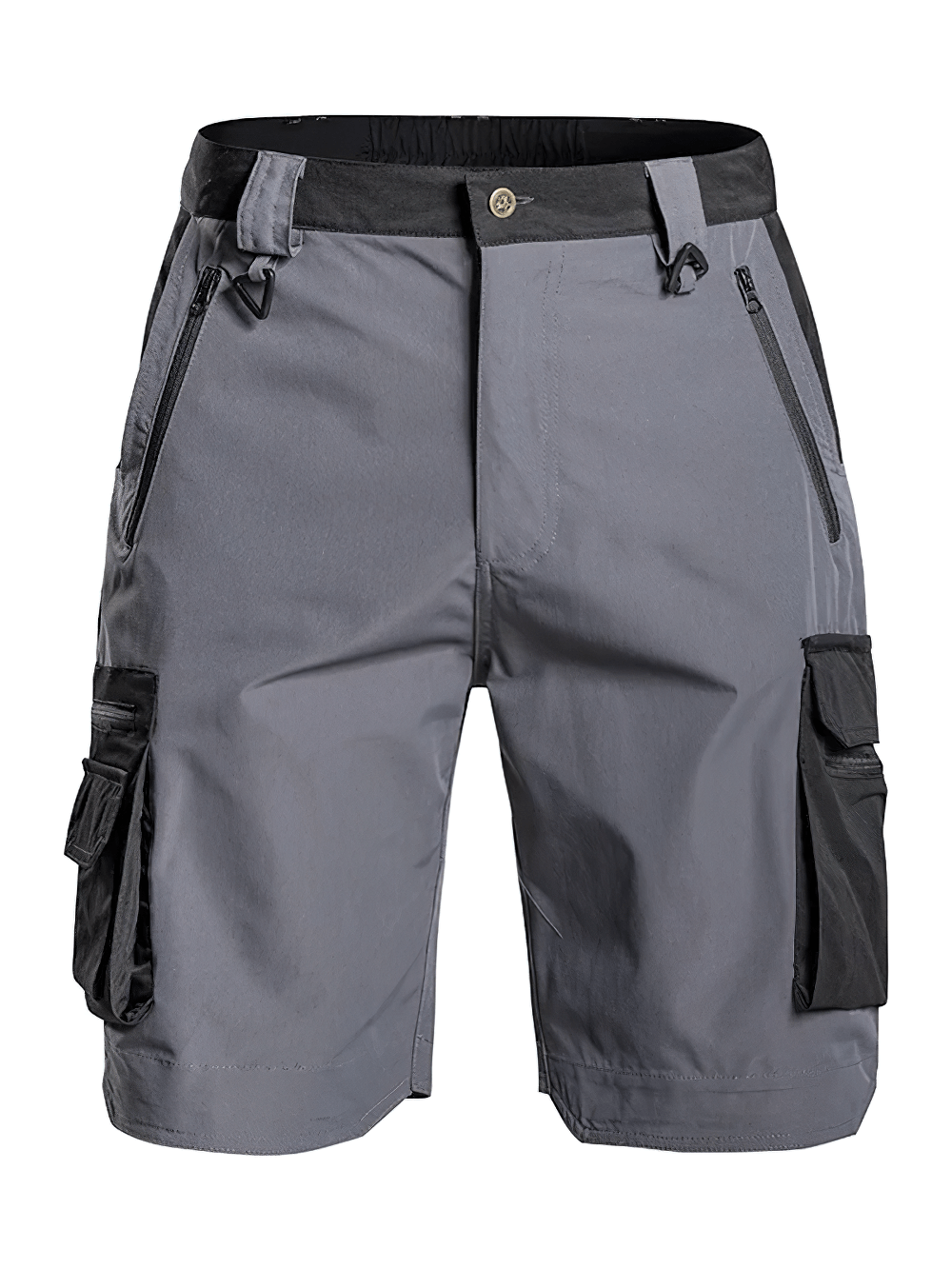 Tactical Cargo Utility Shorts with Zip Pockets - SF4549 in grey with multiple zip and utility pockets for outdoor activities.
