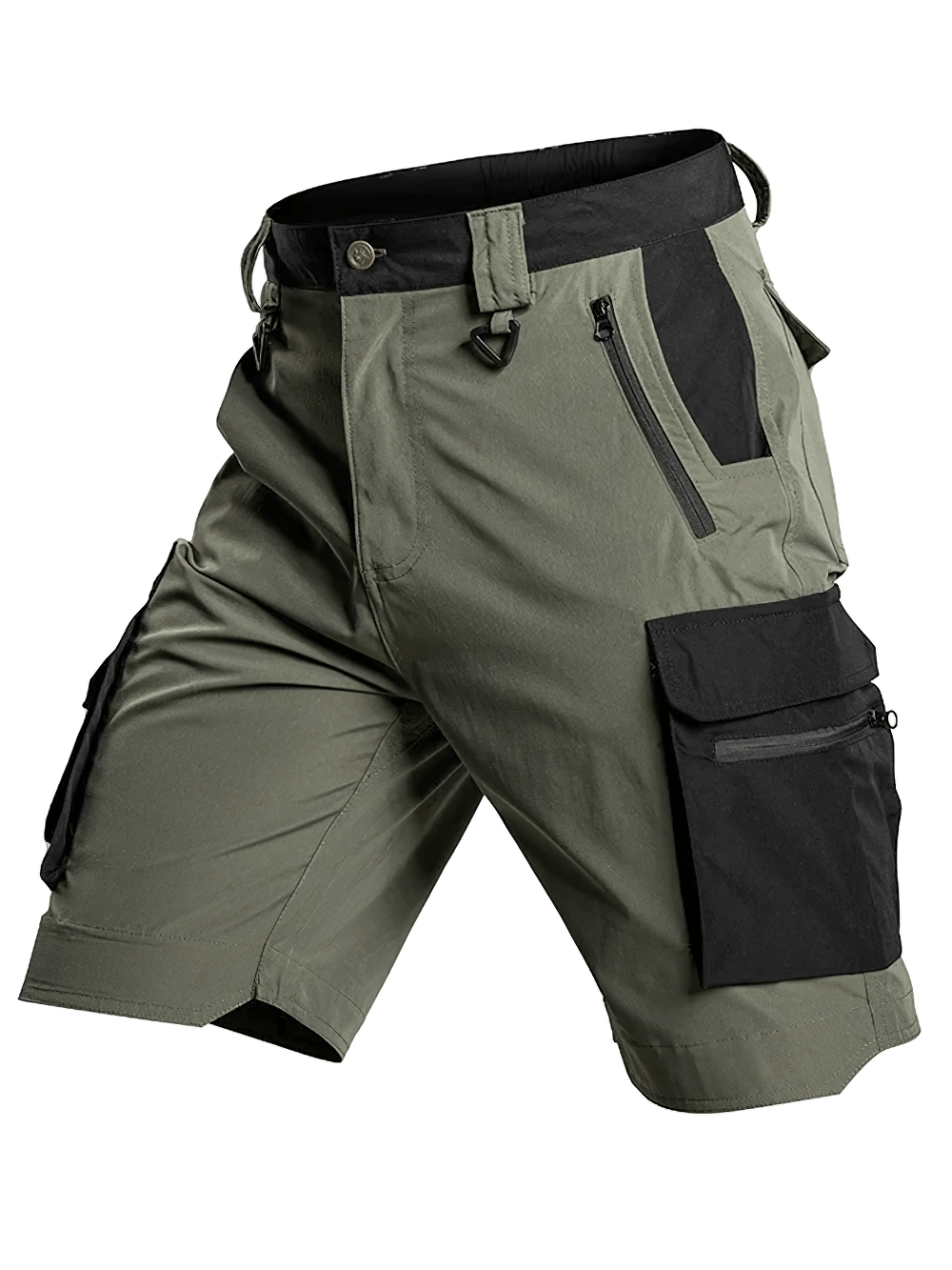 Tactical Cargo Utility Shorts with Zip Pockets - SF4549 in green with multiple pockets for outdoor activities.
