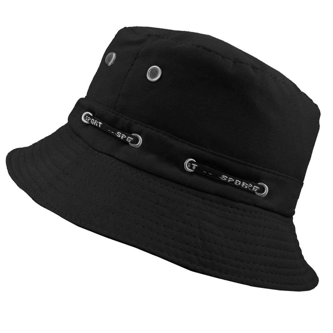 Black tactical Panama hat for men and women with eyelets and stylish design, ideal for sun protection during outdoor activities.