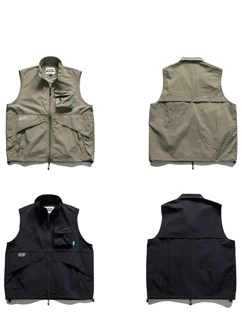 Tactical Utility Vest SF2276, multi-pocket design, lightweight polyester, front and back view in khaki and black. Ideal for outdoor and streetwear.