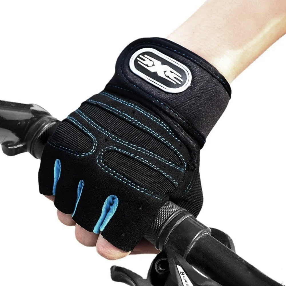 Teal trim gym gloves SF2225 with wrist support on a bike handle, perfect for weightlifting and workouts.