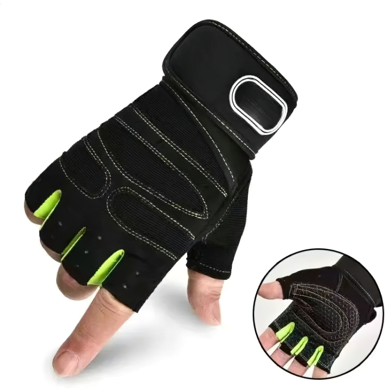 Black fitness gloves with teal trim and wrist support, featuring padded palms and breathable design, ideal for weightlifting and CrossFit.
