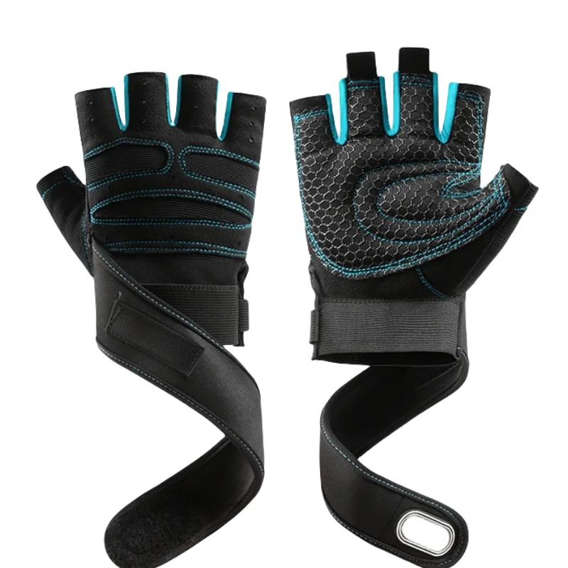 Teal Trim Gym Gloves SF2225 with Wrist Support - Durable fitness gloves with padded palms and sleek teal accents for weightlifting.