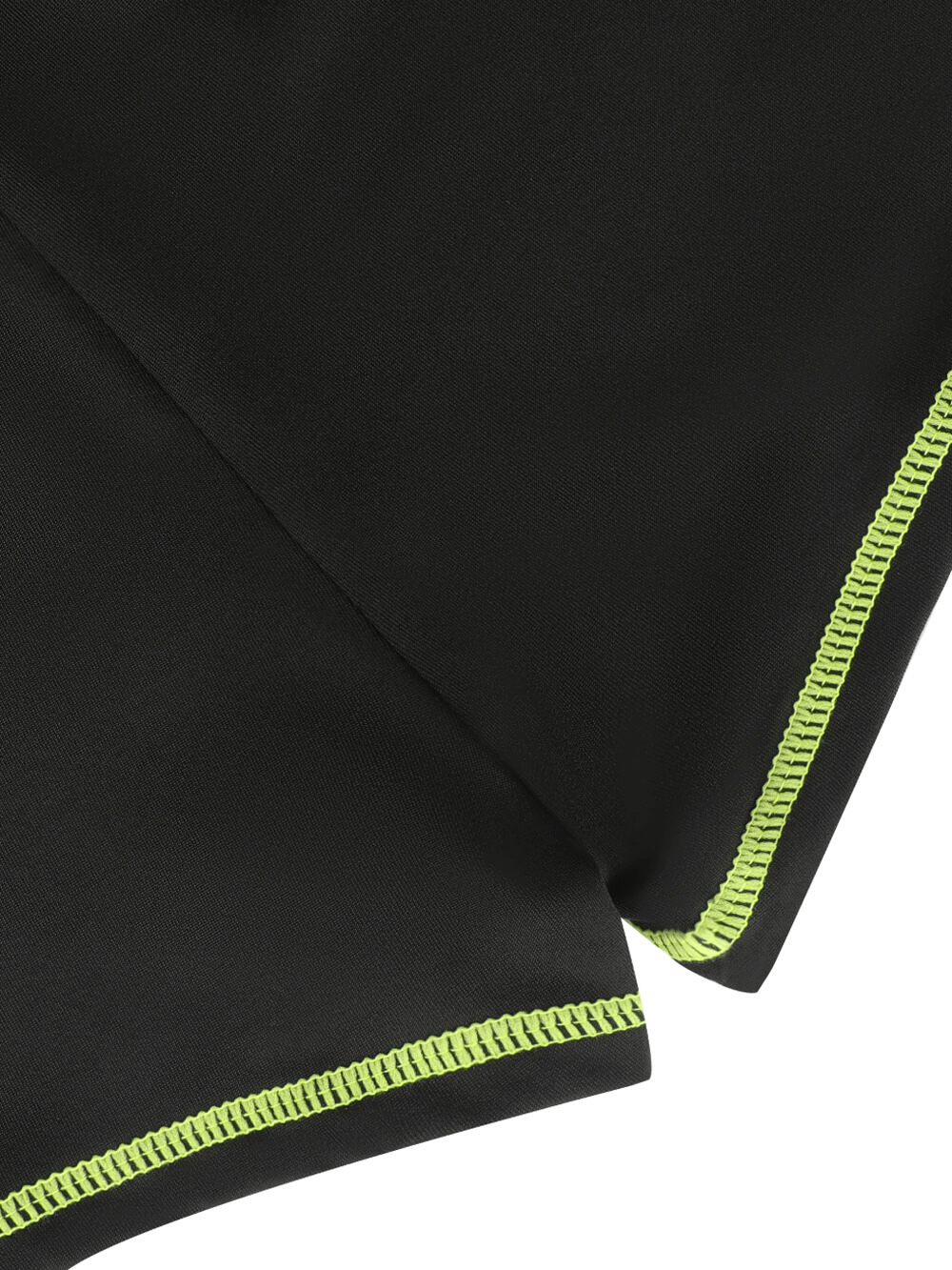 Alt Tag: Tennis Skort with Mesh Pocket and Contrast Trim - SF4389 close-up of black skort hem with neon contrast trim stitching