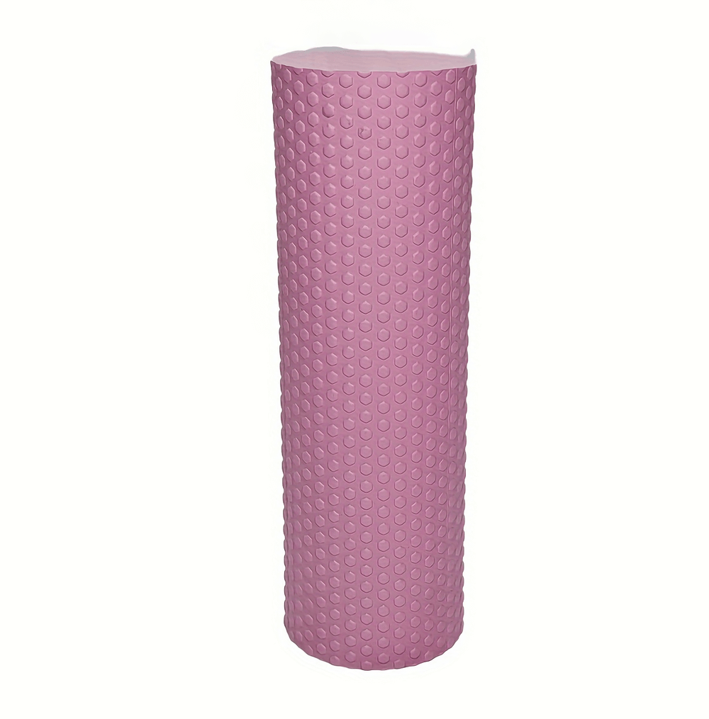 Pink textured EVA foam roller for muscle recovery and flexibility, ideal for yoga and Pilates.