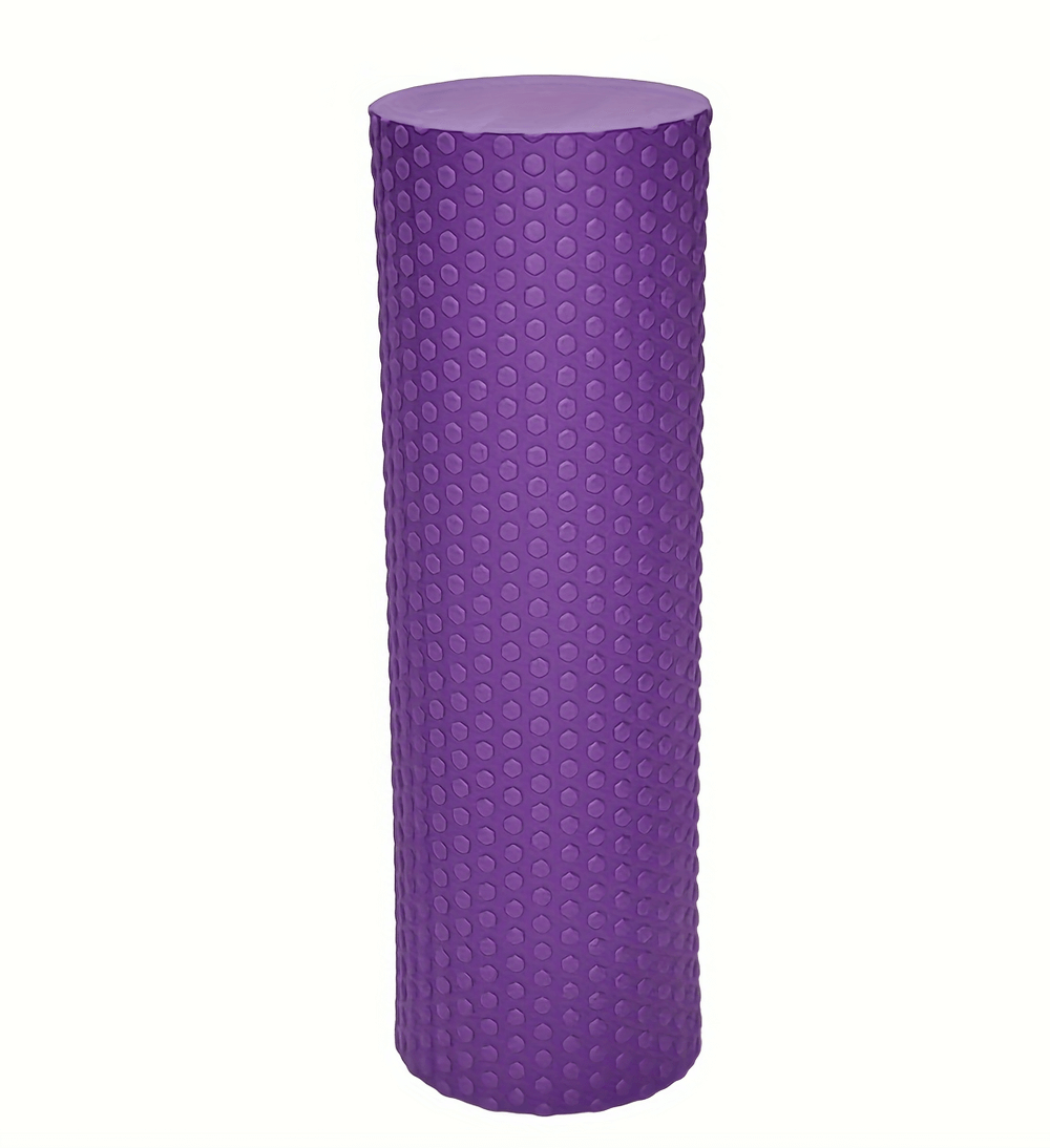 Purple textured EVA foam roller for muscle recovery and flexibility, ideal for yoga, Pilates, and strength training.