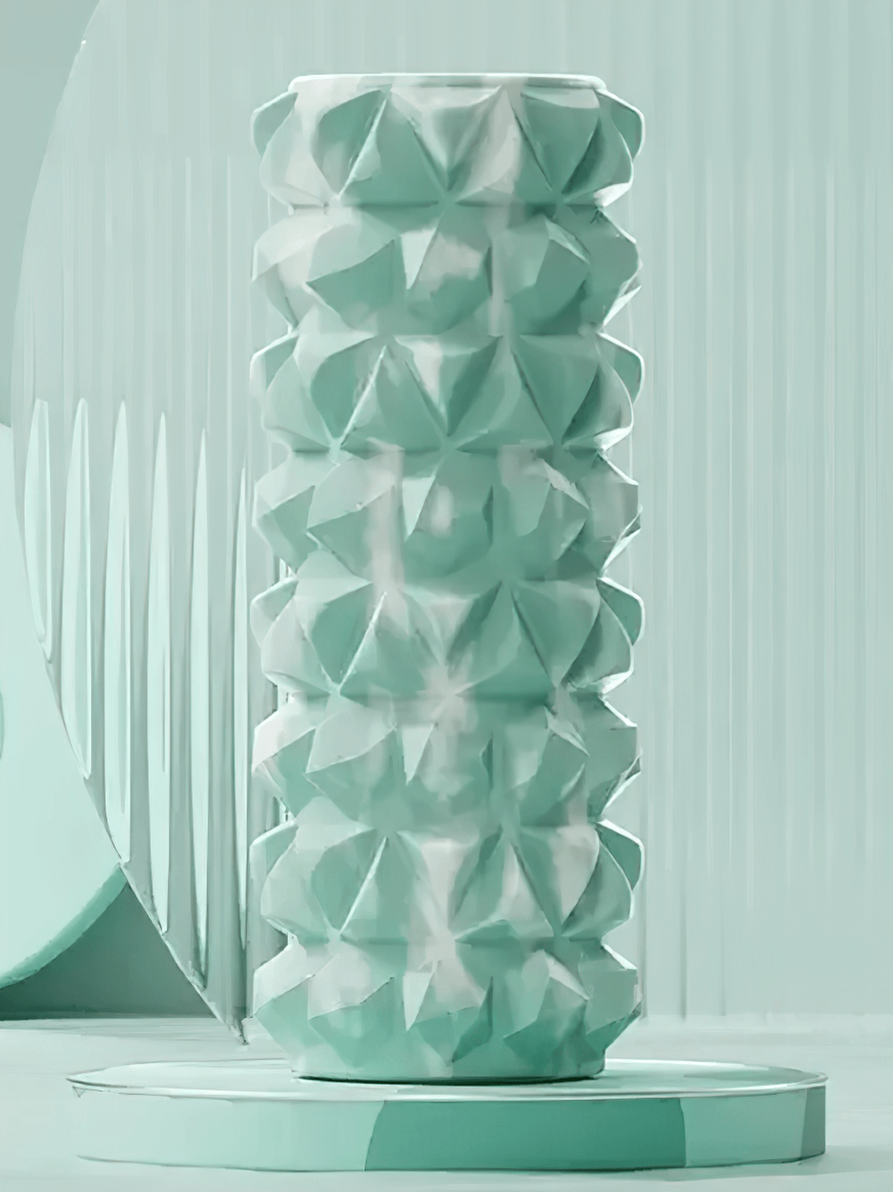 Green textured foam roller for yoga and massage therapy, ideal for muscle relaxation and myofascial release, model SF3294, 30 cm.