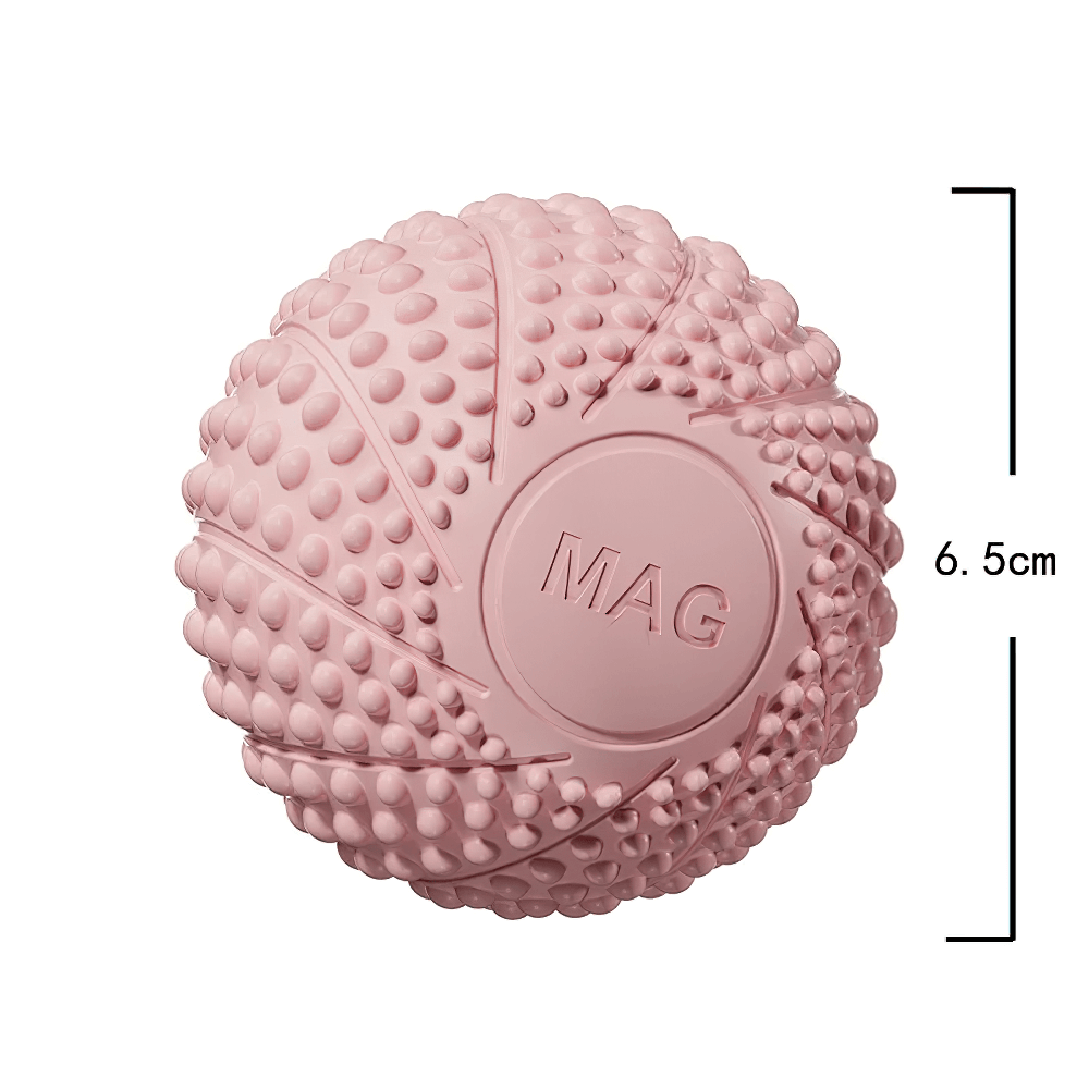 Textured pink lacrosse massage ball for muscle relief, 6.5cm, ideal for myofascial release and deep tissue trigger point therapy.