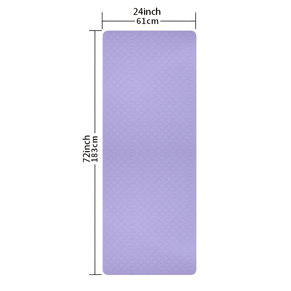 Textured purple yoga mat with non-slip surface and dimensions 72 x 24 inches, ideal for enhancing grip and stability during workouts.