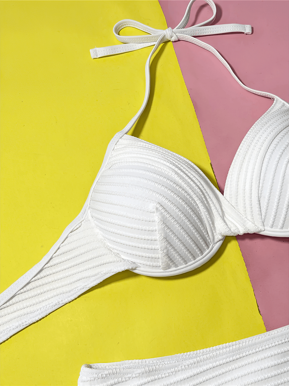 Textured Underwire Bikini Set for Women - SF4761 showcased on a vibrant background, highlighting the ribbed halter top and low waist bottom.