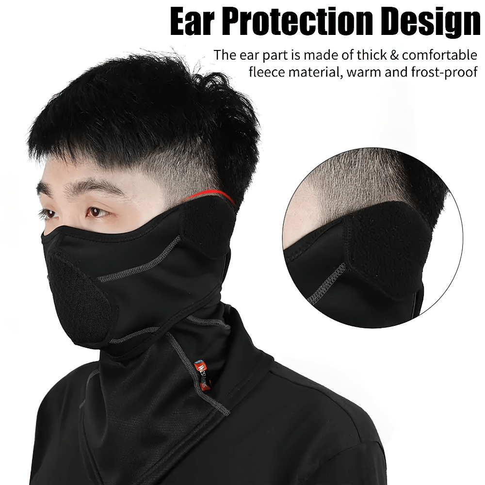 Thermal balaclava with ear protection showcasing warm and frost-proof fleece design, perfect for cold weather sports.