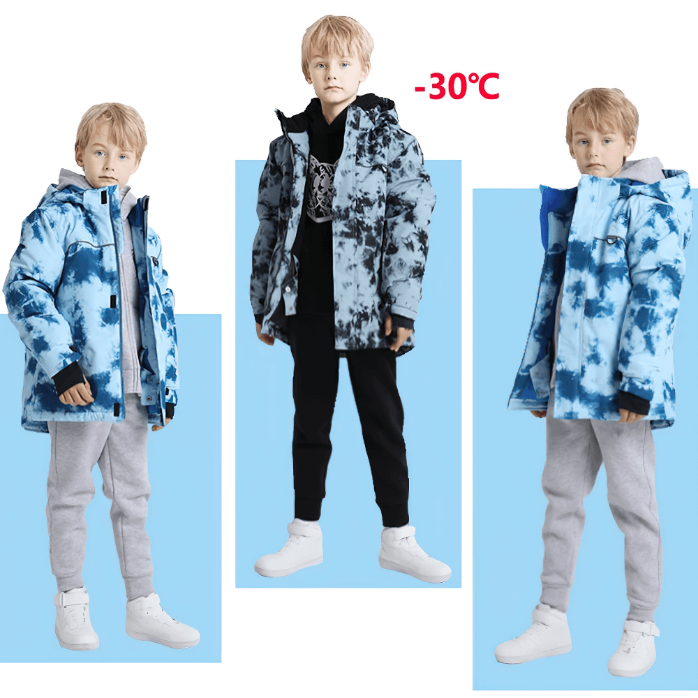 Boys in Thermal Coldproof Skiing Jacket for Snow Sports - SF3581, staying warm in icy conditions.