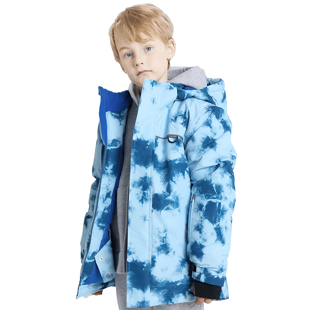 Boy wearing Thermal Coldproof Skiing Jacket for Snow Sports - SF3581, waterproof and windproof design perfect for snowy adventures.
