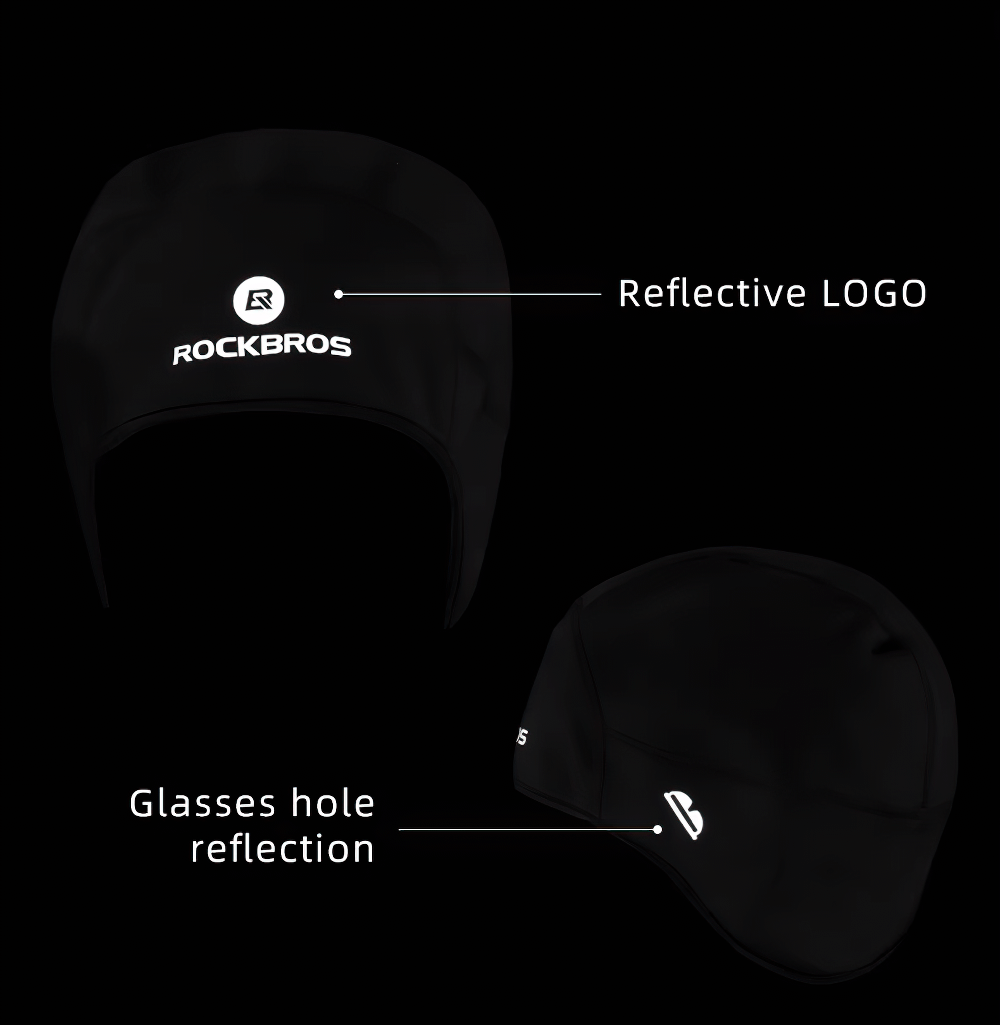 Thermal Cycling Beanie with Fleece Lining featuring reflective logo and glasses hole reflection for winter rides.