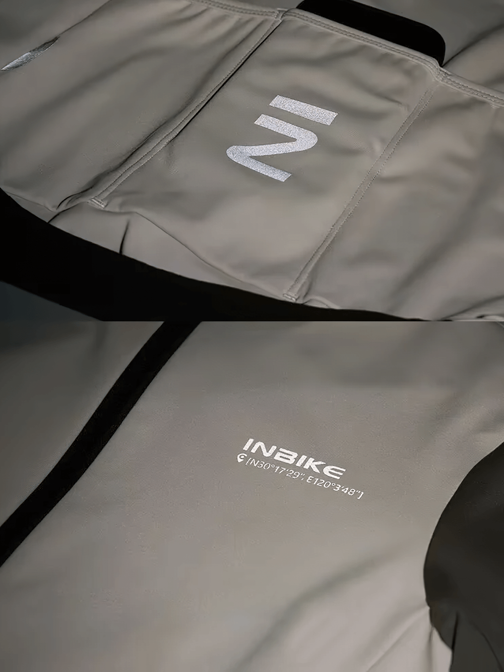 Front and back of thermal cycling jacket for women SF2634 with reflective details and brand name. Features full zipper and pockets.