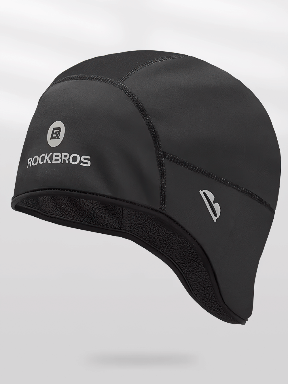 Thermal Fleece Windproof Cycling Beanie Hat SF2562 - Black winter riding gear with fleece lining for warmth and wind protection.