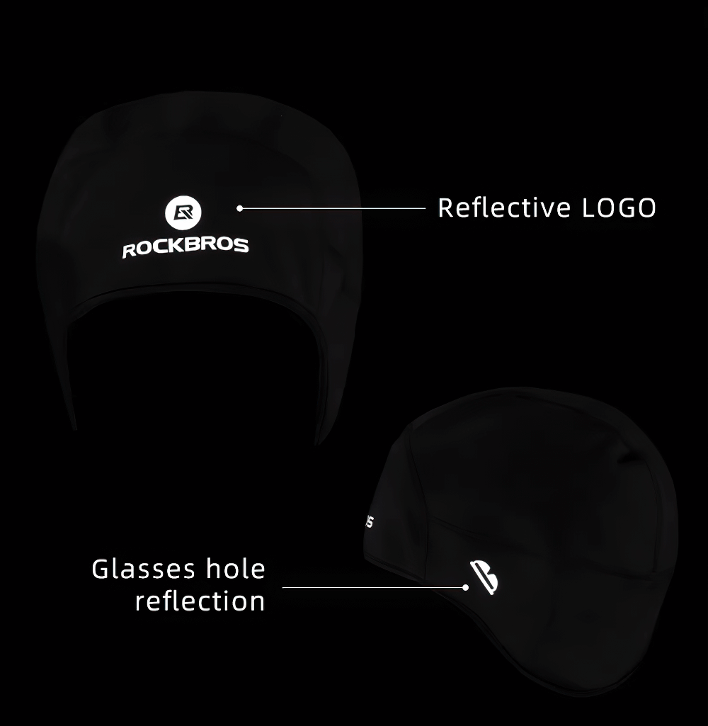 Cycling beanie with reflective logo and glasses hole reflection. Ideal for winter rides, keeping warm and stylish with windproof design.