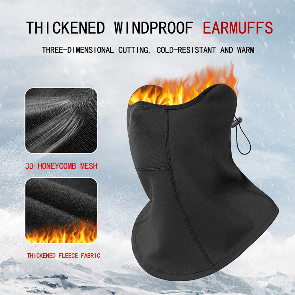 Windproof thermal neck gaiter with over-ear coverage and thickened fleece, perfect for cold-weather protection.