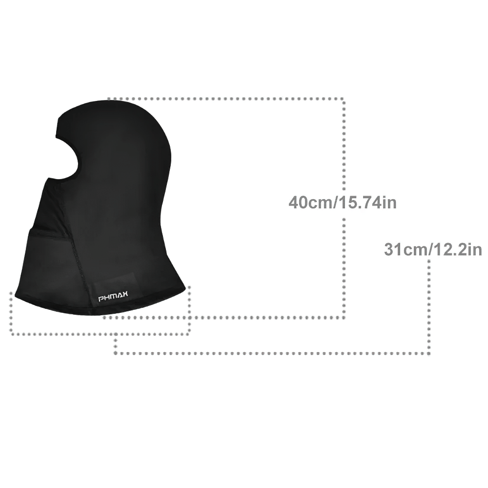 Thermal windproof balaclava SF2511 with product dimensions, ideal for cycling and skiing. Unisex nylon blend for outdoor adventures.