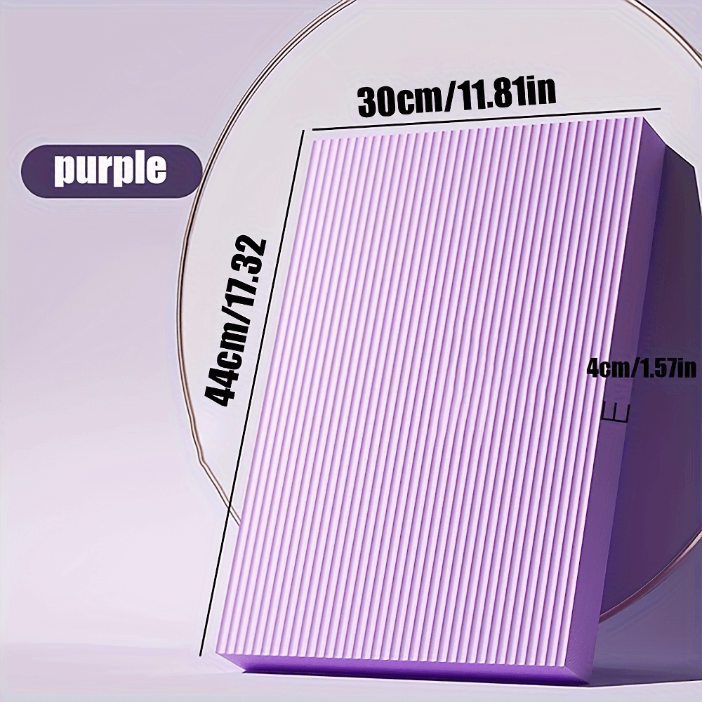 Purple yoga balance mat with dimensions: 44cm x 30cm, 4cm thick, designed for stability and support in workouts.