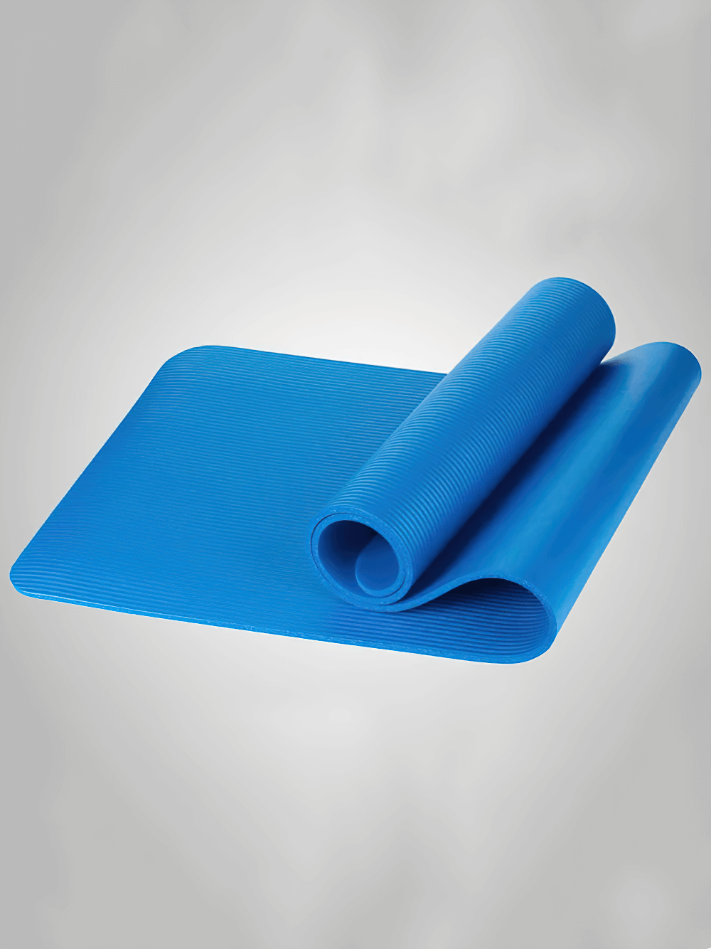 Thick blue non-slip yoga mat for fitness, ideal for yoga and Pilates. Durable, lightweight, with superior traction and cushioning.