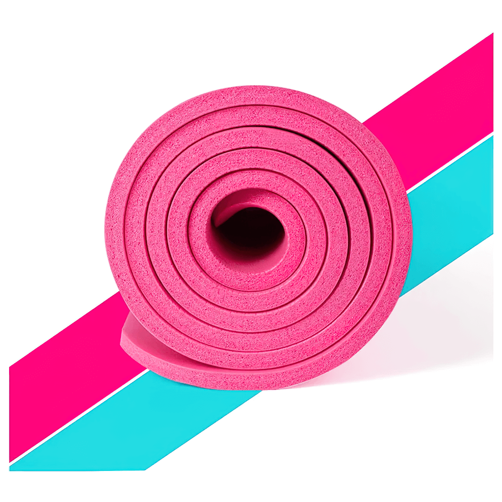 Rolled thick pink non-slip yoga and Pilates mat for fitness, featuring superior traction and cushioning for exercise. Model SF3276.