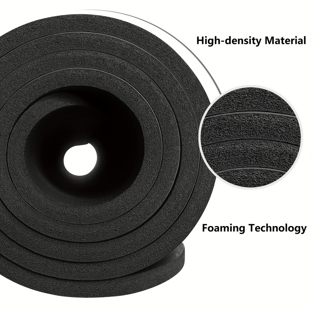 Close-up of a rolled black yoga mat showcasing high-density material and advanced foaming technology.