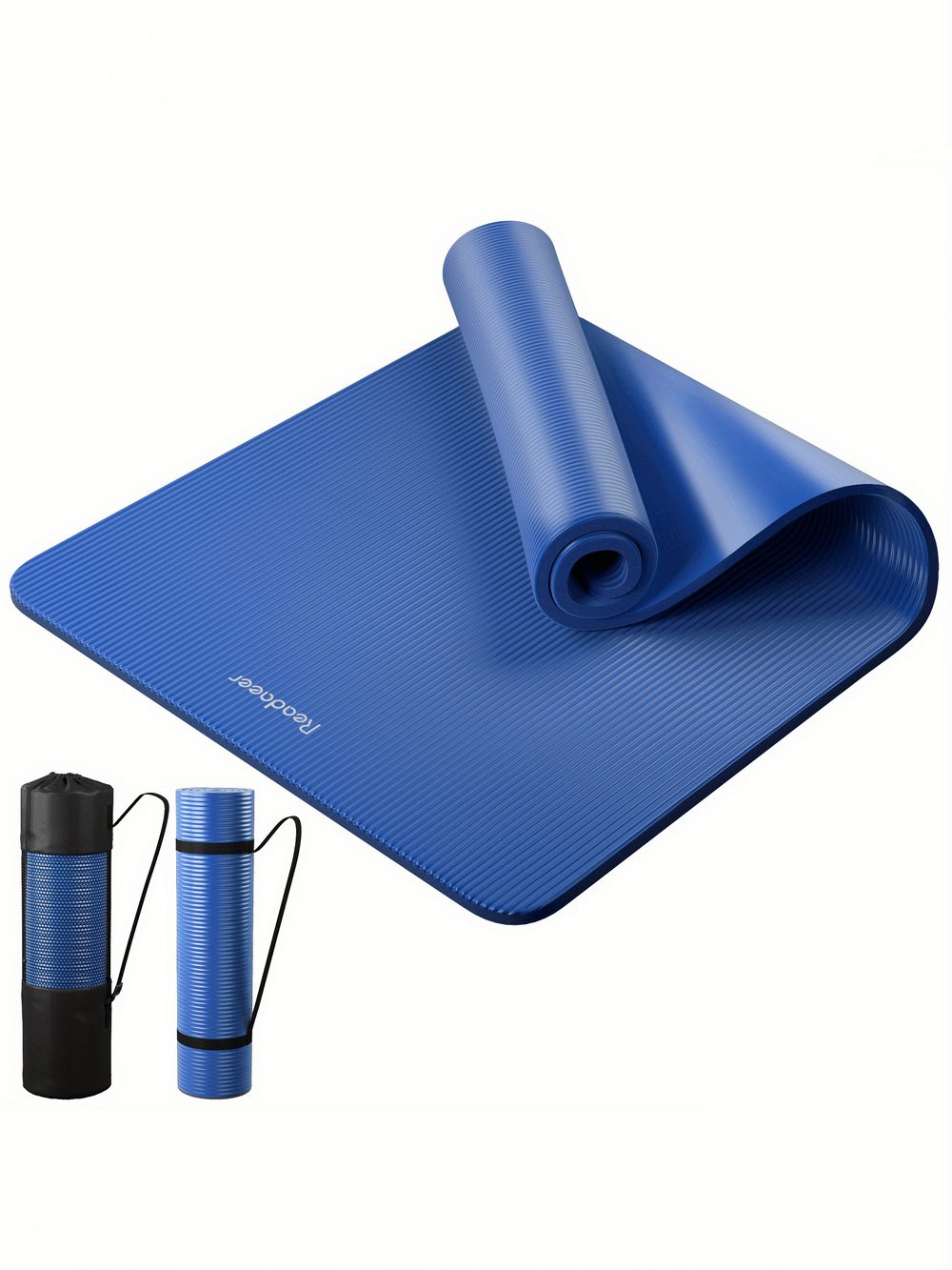 Blue thick non-slip yoga mat SF2869 with textured surface, ideal for home and gym workouts. Includes carry strap for portability.