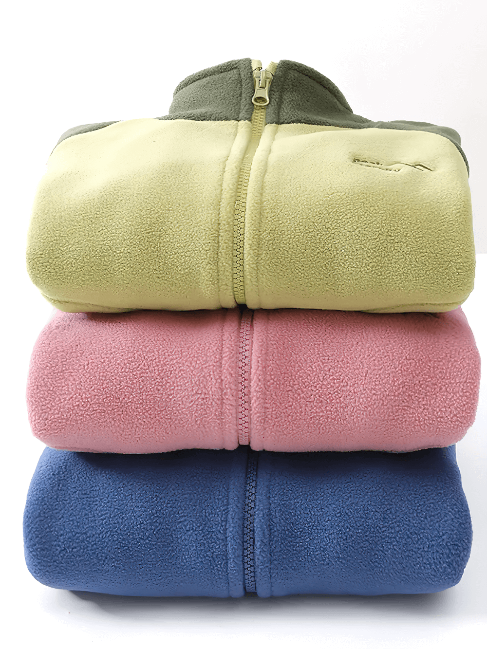 Stack of colorful Thickened Fleece Jackets with Stand Collar - SF3561 showcasing windproof design for kids' outdoor adventures.