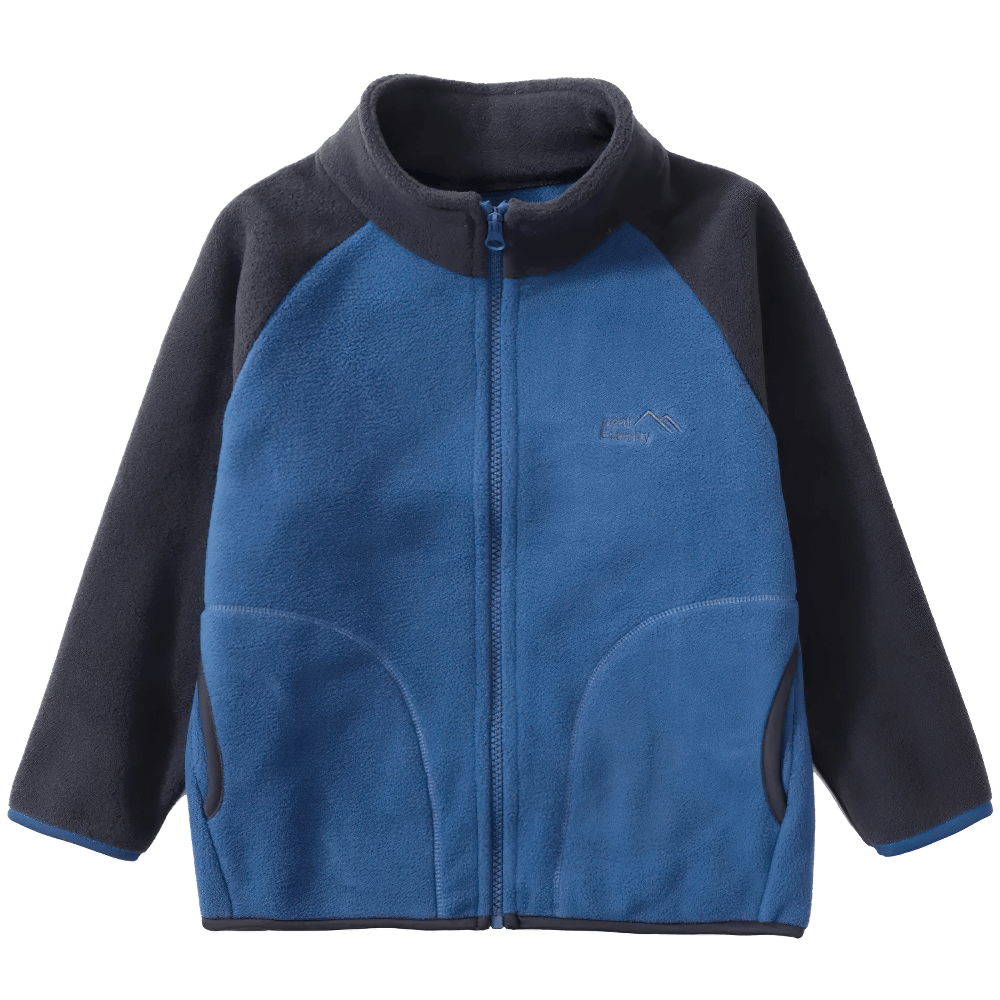 Thickened Fleece Jacket with Stand Collar - SF3561, kids' windproof jacket with hood, blue and black design, outdoor wear.
