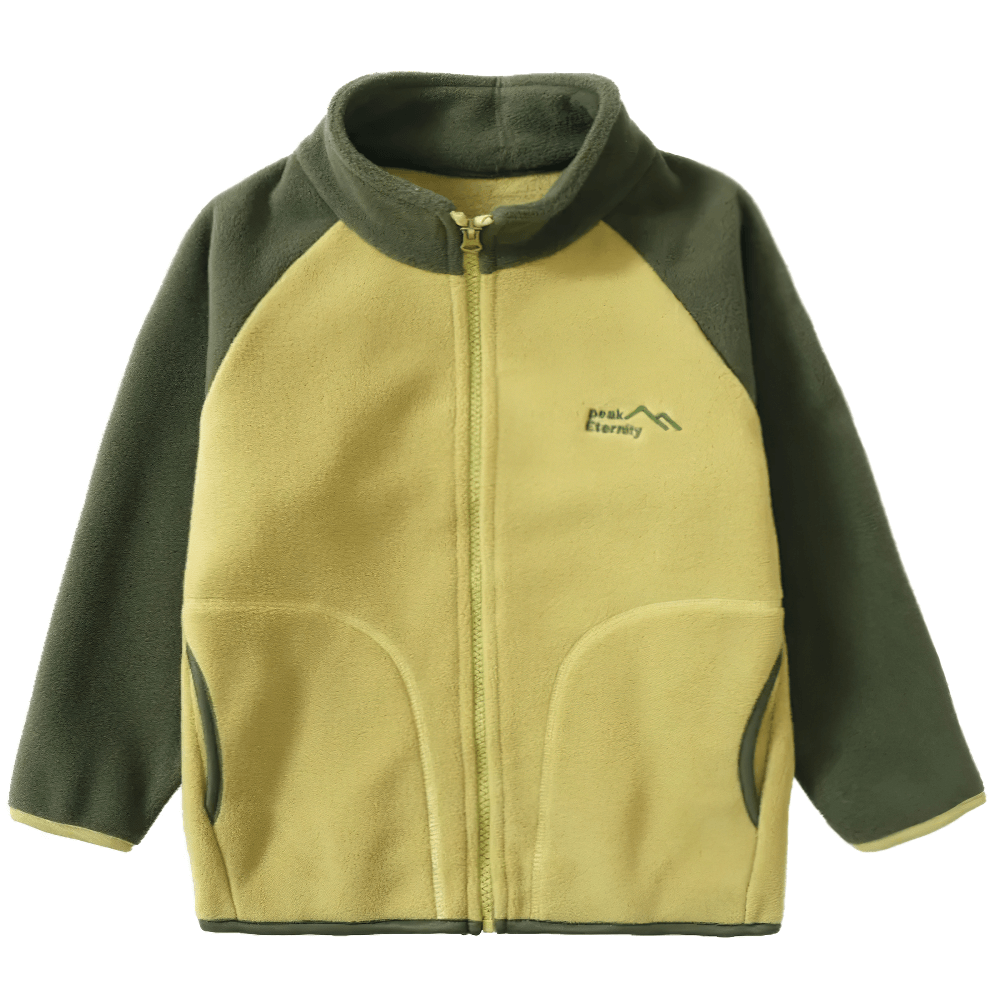 Thickened Fleece Jacket with Stand Collar - SF3561, windproof kids' zip fleece with hood and contrast zippers, ideal for outdoor adventures.