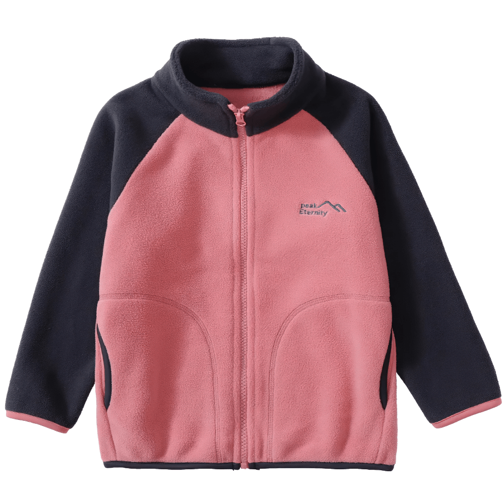 Thickened Fleece Jacket with Stand Collar - SF3561 in pink with navy sleeves, ideal kids' outdoor wear with full zip and side pockets.