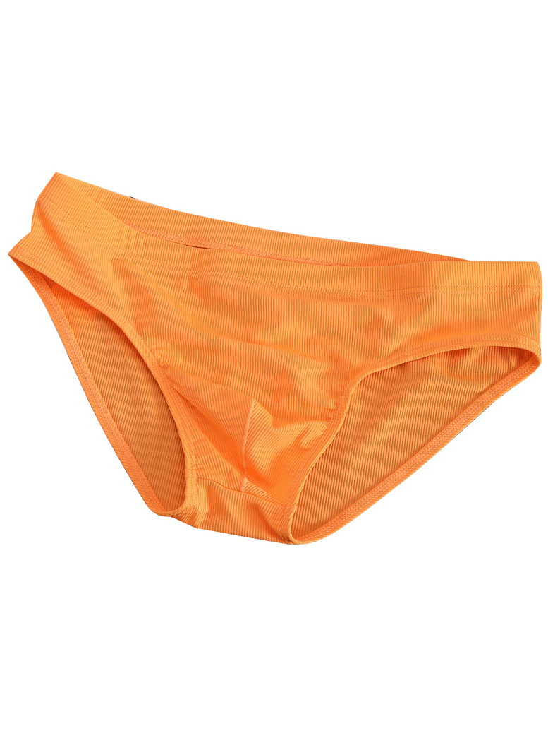 Orange ribbed briefs for men, breathable low-rise casual underwear.