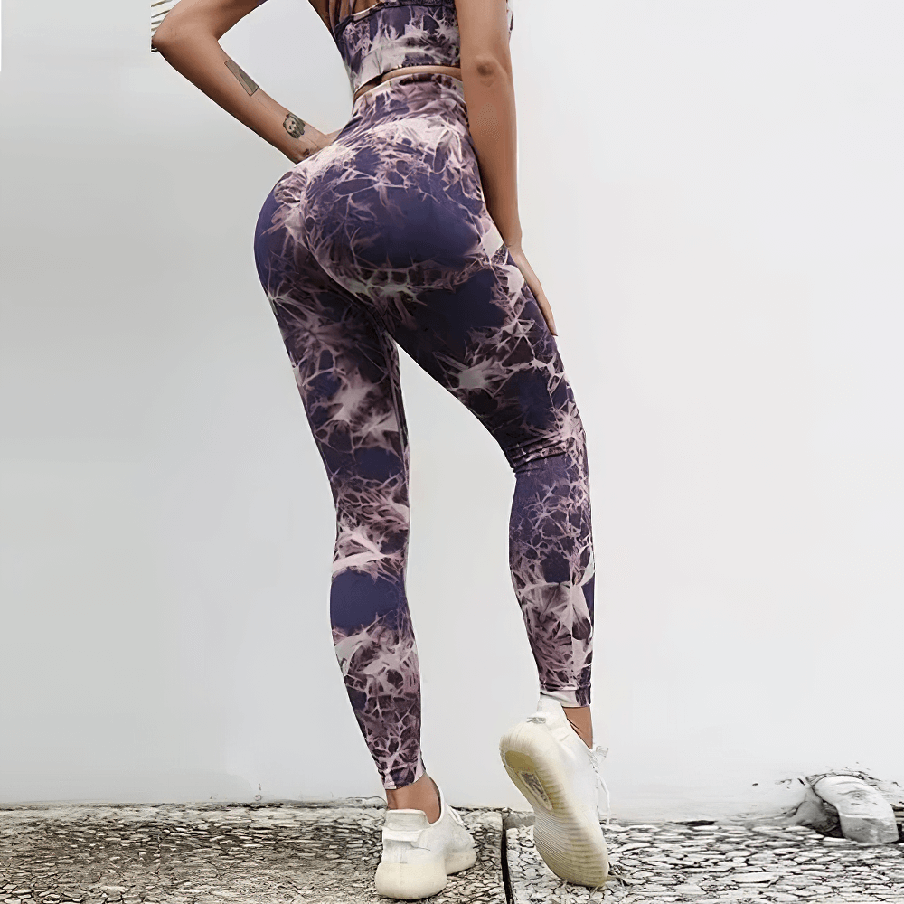 Tie Dye Long Sleeved Crop Top and Leggings - SF4336 marble print high waist leggings workout set, squat-proof stretch fit