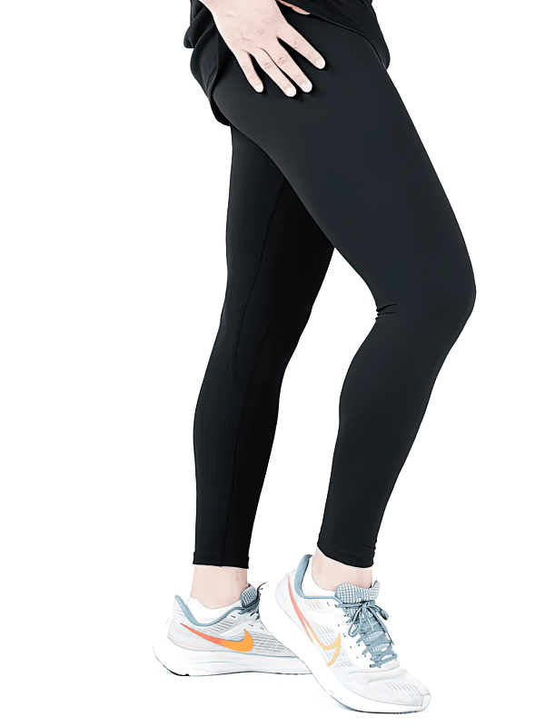 Man wearing tight breathable high rise workout leggings