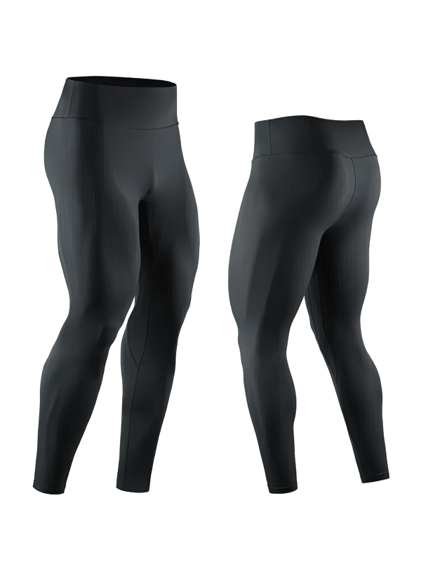 Tight breathable men's high rise workout leggings SF1571 with black design, highlighting comfort and flexibility for active wear.