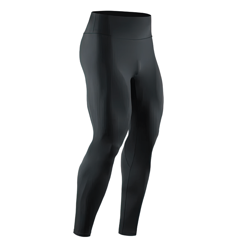 Tight breathable men's high rise workout leggings in black, featuring lightweight Polyester and Nylon blend for comfort and flexibility.