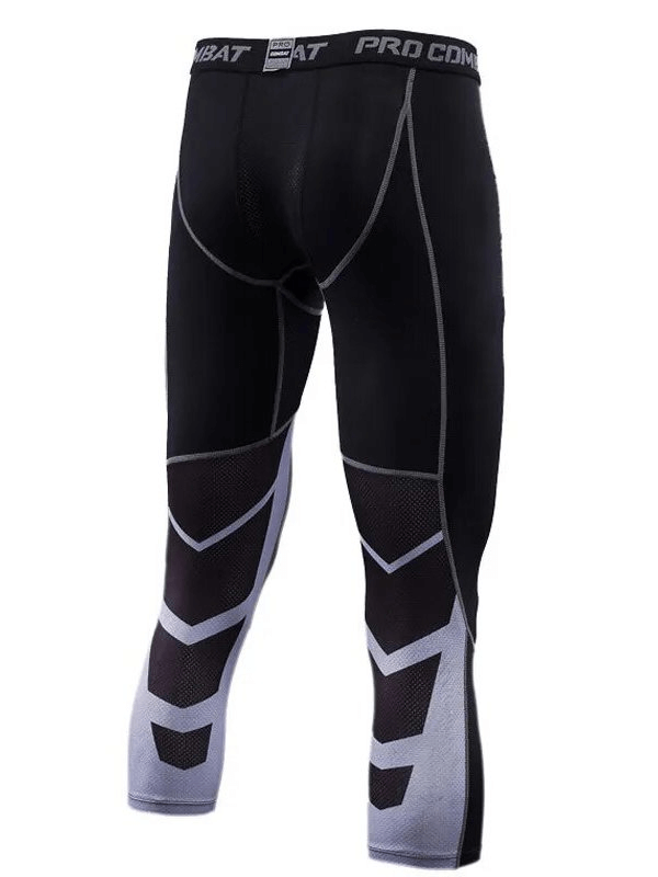 Back view of Tight Compression Men's Running Leggings SF1568 in black with athletic design, perfect for gym workouts.