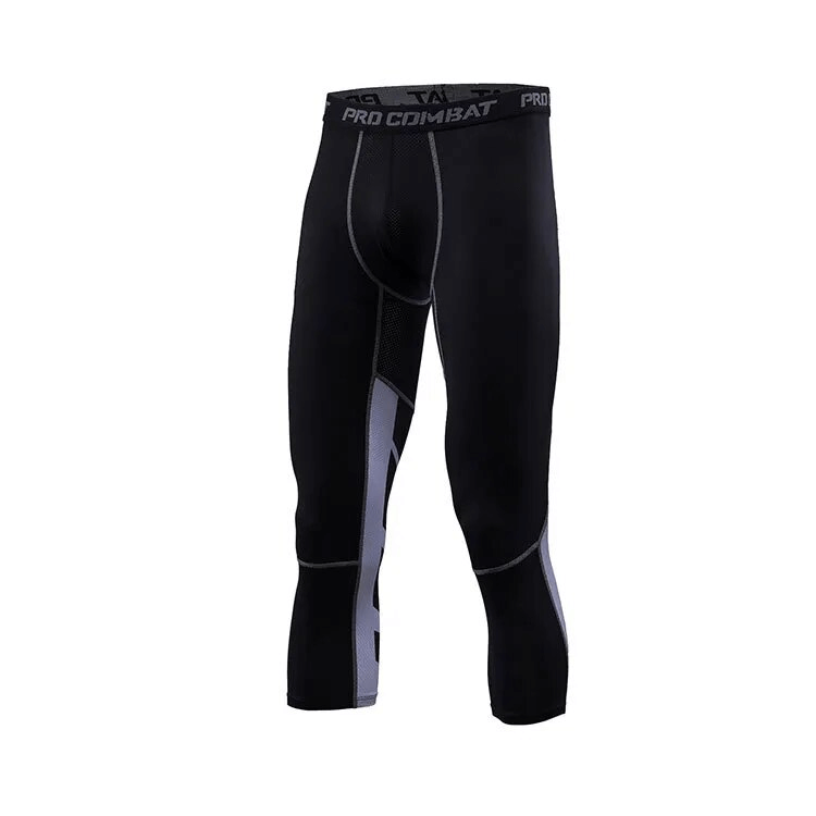 Black men's compression running leggings SF1568 with breathable, quick-dry fabric for optimal sports performance.