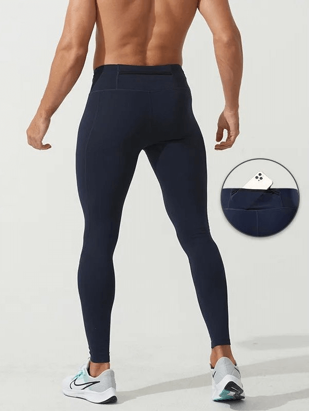 Tight sporty men's leggings with back pocket SF1885, perfect for running, shown on male model