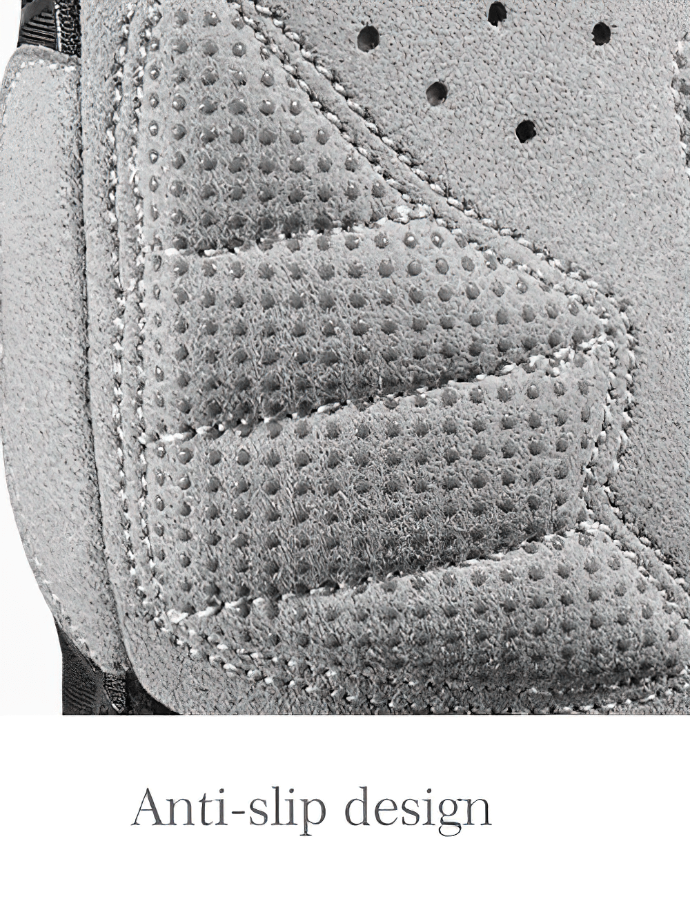 Close-up of anti-slip design on cycling glove with textured padding for secure grip and control.