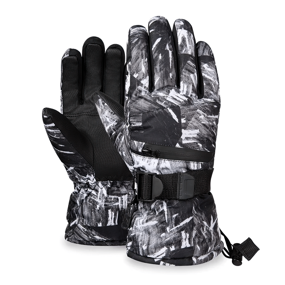 Touchscreen waterproof ski gloves SF2556 with zippered pocket, anti-loss strap, and moisture-wick for winter sports.