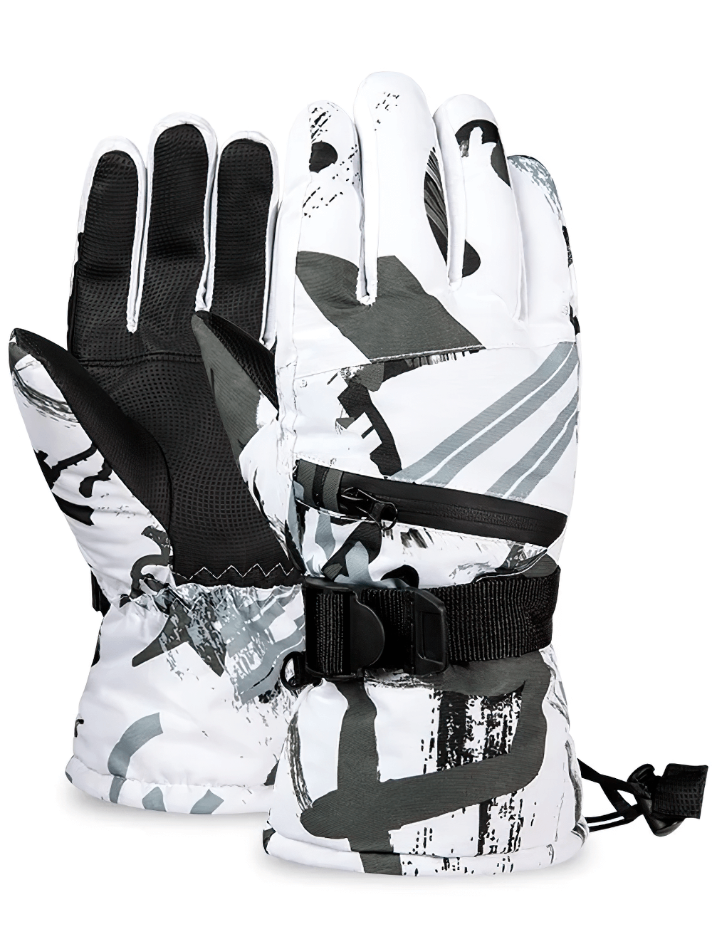 Alt Tag: Touchscreen waterproof ski gloves SF2556 with a stylish design, featuring anti-loss straps and zippered pocket for winter sports.