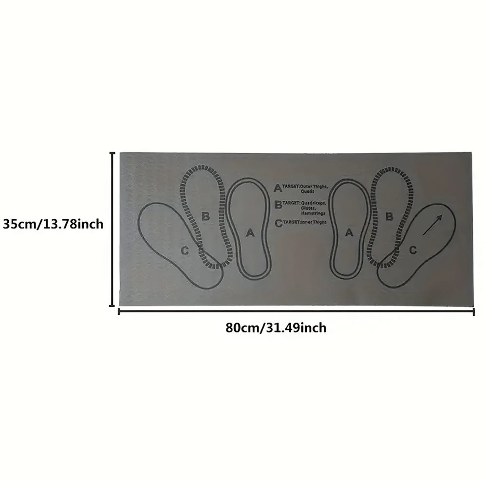 TPE squat mat with foot placement markings, 80cm x 35cm, designed for glute and leg workouts, non-slip surface